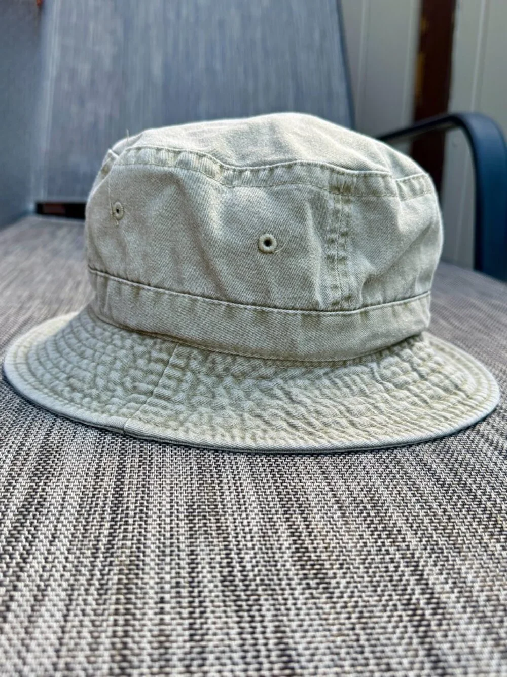VTG 90s Y2K Bucket Hat Khaki Green Washed Cotton Falcon Headwear Eyelet Vents